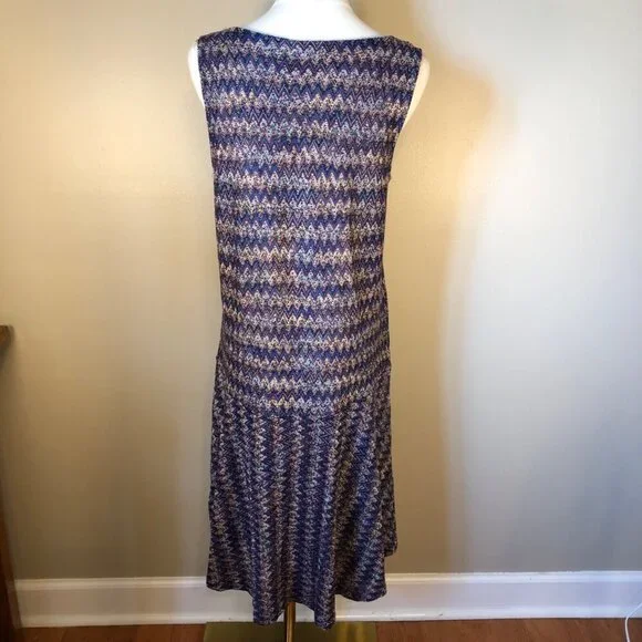 Anthropologie Maeve Westwater Chevron Knit Sleeveless Swing Drop Waist Dress SzM - Picture 3 of 12